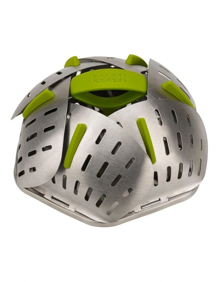 Joseph Joseph Bloom Steel Folding Steamer Basket In Green
