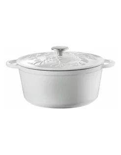 The Cooks Collective Olive Cast Iron Round Casserole With Lid 26cm/5.0lt White