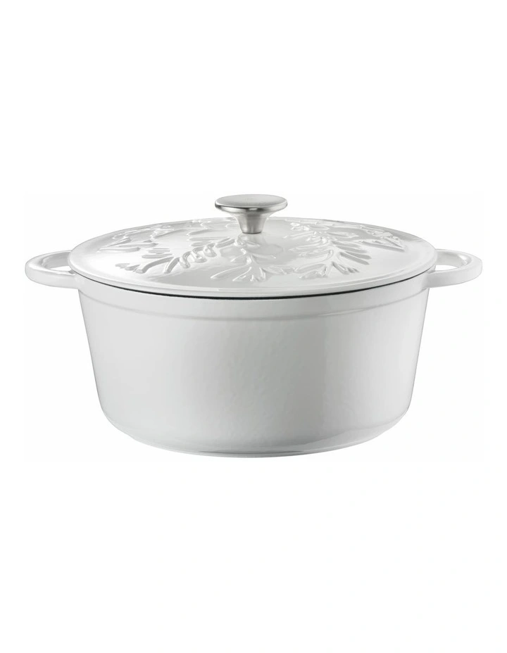 The Cooks Collective Olive Cast Iron Round Casserole With Lid 26cm/5.0lt White