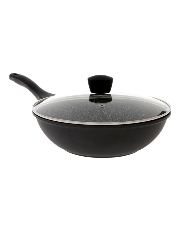 The Cooks Collective Classic 28cm Non-Stick Wok With Lid Black
