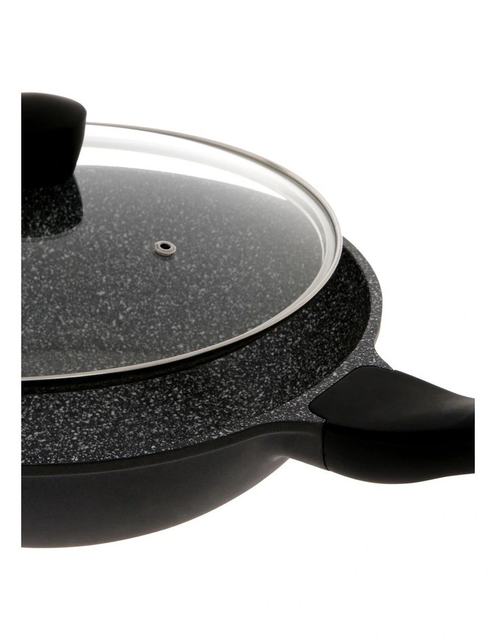 The Cooks Collective Classic 28cm Non-Stick Wok With Lid Black - Image 2
