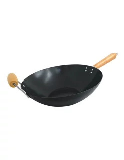 The Cooks Collective 35cm Non-Stick Carbon Steel Wok With Helper Handle