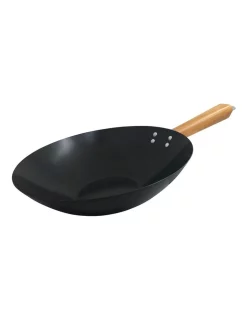 The Cooks Collective 30cm Non-Stick Carbon Steel Wok Black