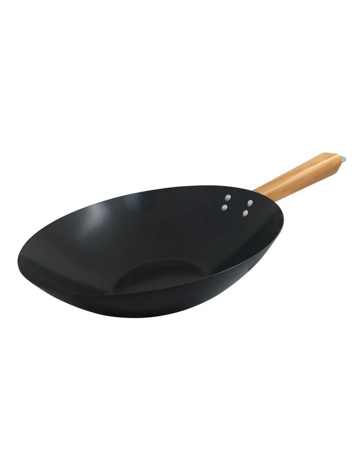 The Cooks Collective 30cm Non-Stick Carbon Steel Wok Black
