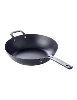 BK 30cm Non-Stick Carbon Steel Open Wok With Helper Handle Black