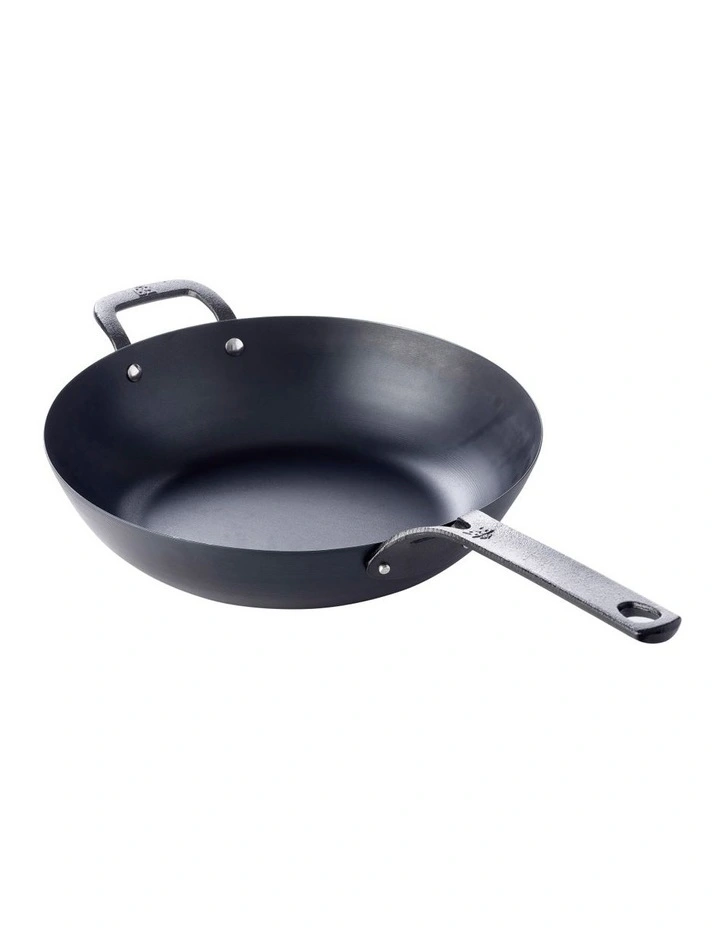BK 30cm Non-Stick Carbon Steel Open Wok With Helper Handle Black