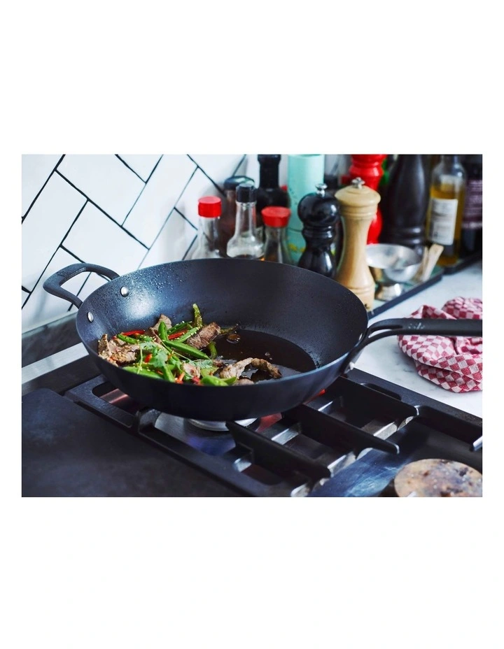 BK 30cm Non-Stick Carbon Steel Open Wok With Helper Handle Black - Image 3