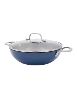 The Cooks Collective Colours Wok With Lid 28cm In Navy
