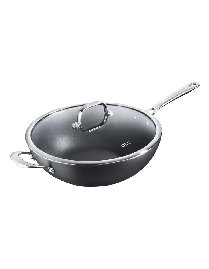 The Cooks Collective ONE Hard Anodised 32cm Wok With Lid