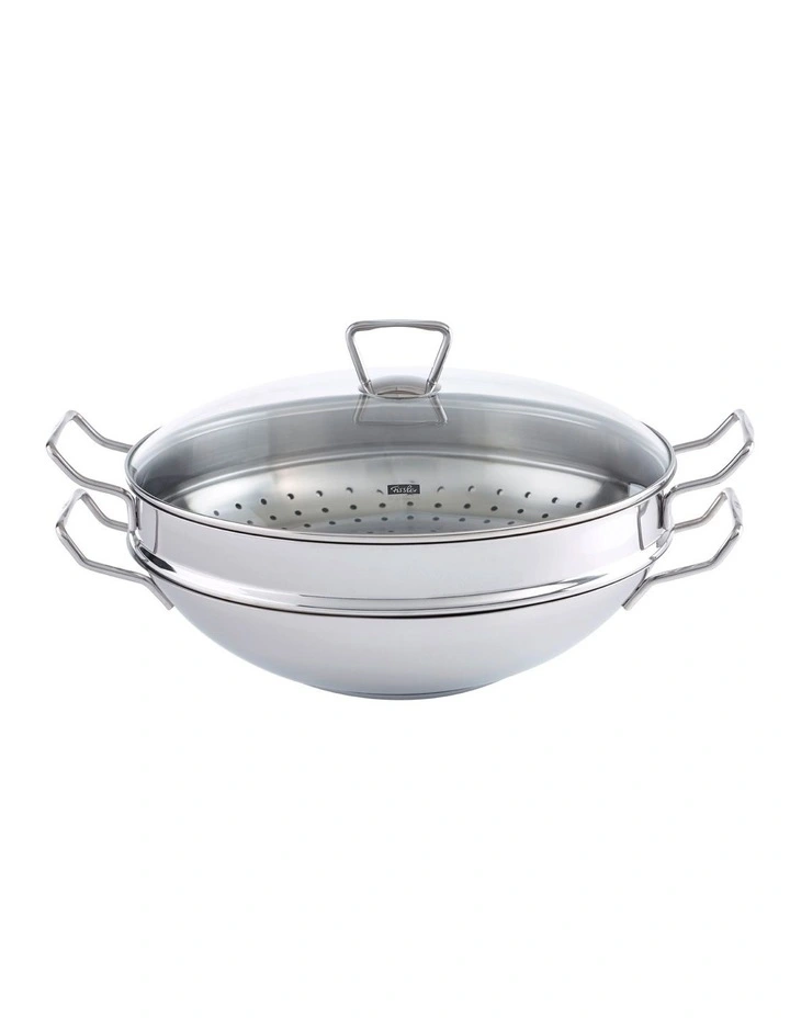 Fissler Nanjing 36cm Wok With Steamer Insert & Glass Lid