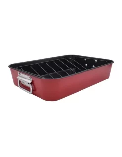 The Cooks Collective Colours Non-Stick Roaster With Rack 39x27x8cm Red
