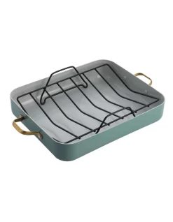 GreenPan Reserve 40.6x33cm Open Rectangular Roaster With Rack In Smokey Sky Blue
