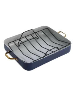 GreenPan Reserve 40.6x33cm Open Rectangular Roaster With Rack In Dark Blue