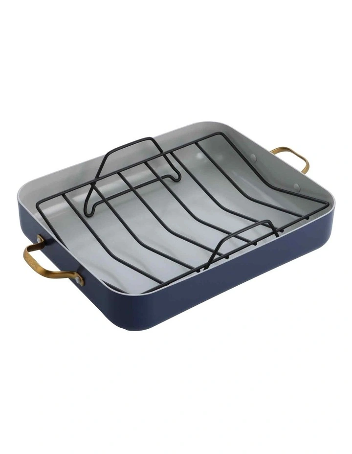 GreenPan Reserve 40.6x33cm Open Rectangular Roaster With Rack In Dark Blue