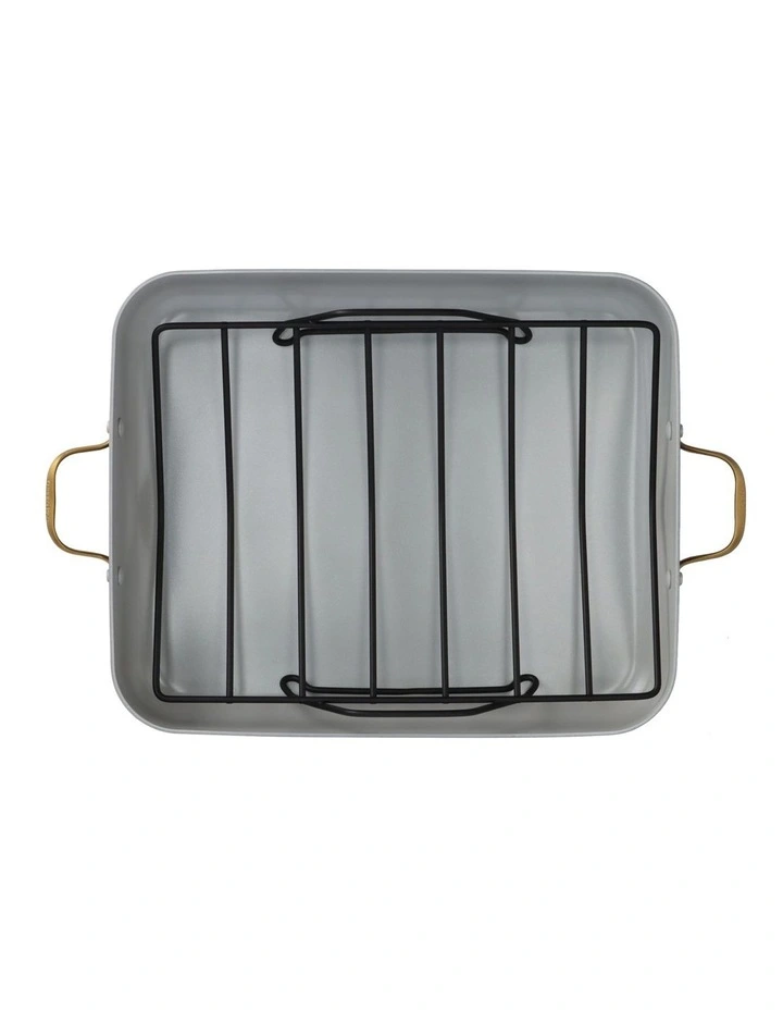 GreenPan Reserve 40.6x33cm Open Rectangular Roaster With Rack In Dark Blue - Image 2