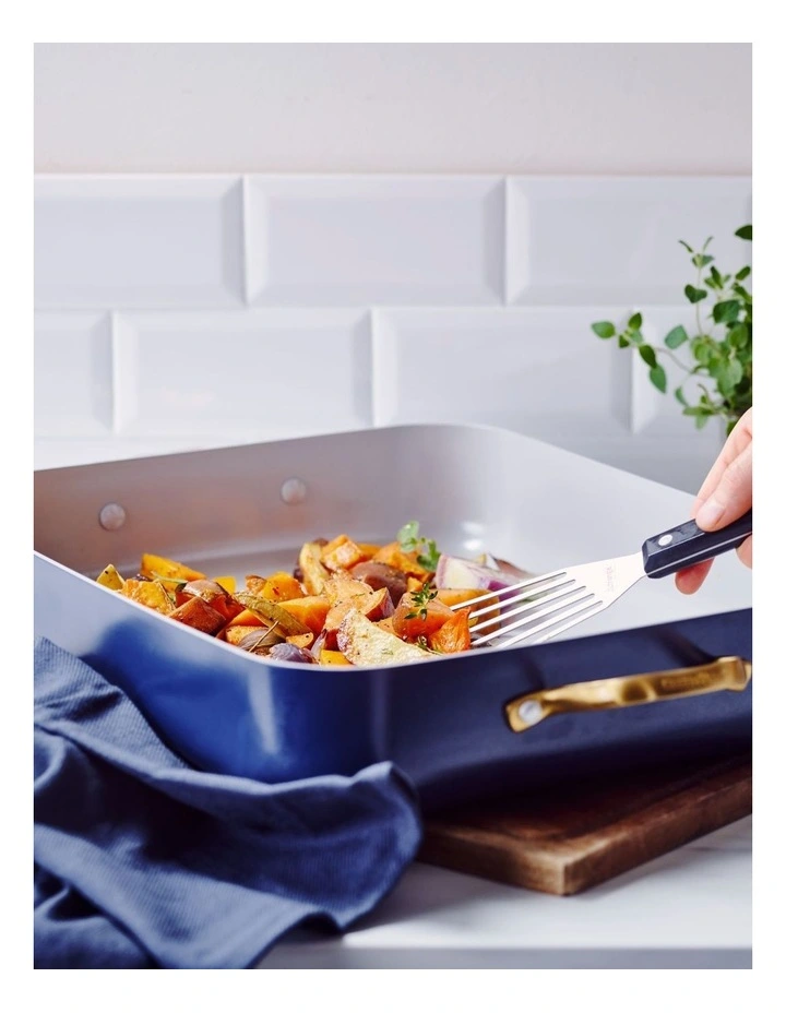 GreenPan Reserve 40.6x33cm Open Rectangular Roaster With Rack In Dark Blue - Image 4