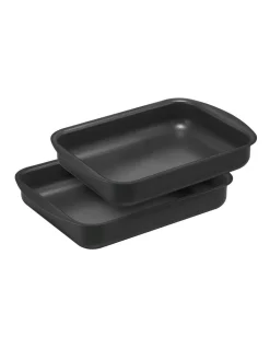 Essteele Nonstick Roaster Twin Pack 31x23x6cm & 35x27x6.7cm In Black