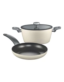 The Cooks Collective Pastello 24cm Frypan & 24cm Casserole With Lid SetCreme