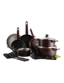GreenPan Cambridge 15(18)pc Cookware Set With Bonus Protective Sheets In Chocolate Truffle