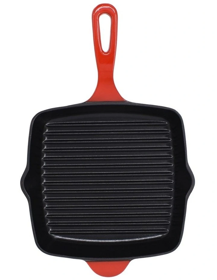The Cooks Collective Cast Iron Grill Pan 26cm Red
