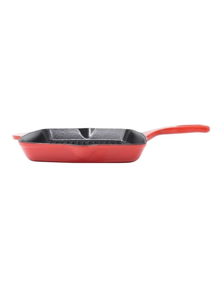 The Cooks Collective Cast Iron Grill Pan 26cm Red - Image 2