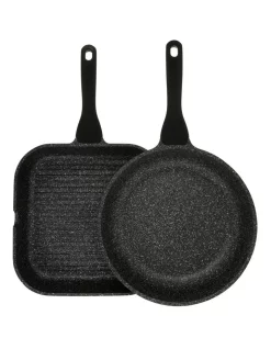 The Cooks Collective Classic Non-Stick 26cm/28cm Frypan & Grill Black Pack